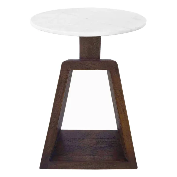 UPT-276373_b732feea-7ea6-4dad-9063-2805cd97eeaa Port Blair Side End Table, Round White Genuine Marble Top with Handcrafted Mango Wood 16.5 Inch