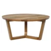 Nina 30 inch Round Mango Wood Coffee Table - Handcrafted Natural Brown, Sturdy 3-Leg Sled Base