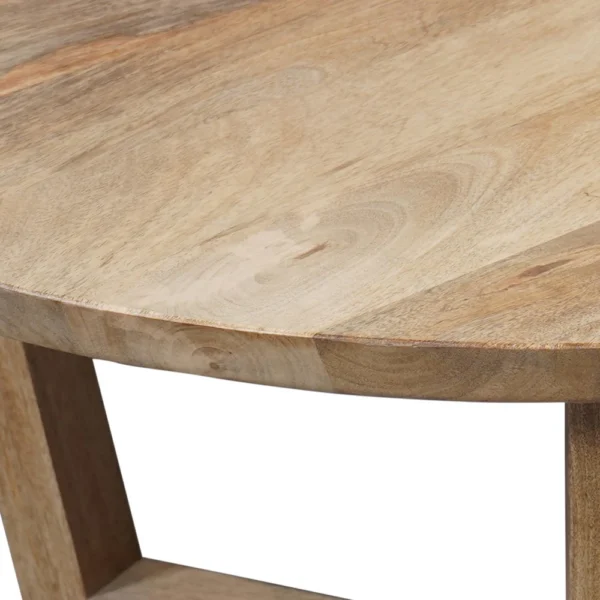 Nina 30 inch Round Mango Wood Coffee Table - Handcrafted Natural Brown, Sturdy 3-Leg Sled Base