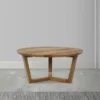 Nina 30 inch Round Mango Wood Coffee Table - Handcrafted Natural Brown, Sturdy 3-Leg Sled Base
