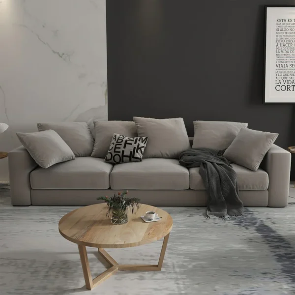 Nina 30 inch Round Mango Wood Coffee Table - Handcrafted Natural Brown, Sturdy 3-Leg Sled Base