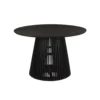 Ridge 47 Inch Handcrafted Mango Wood Round Dining Table, Slatted Flared Base, Black