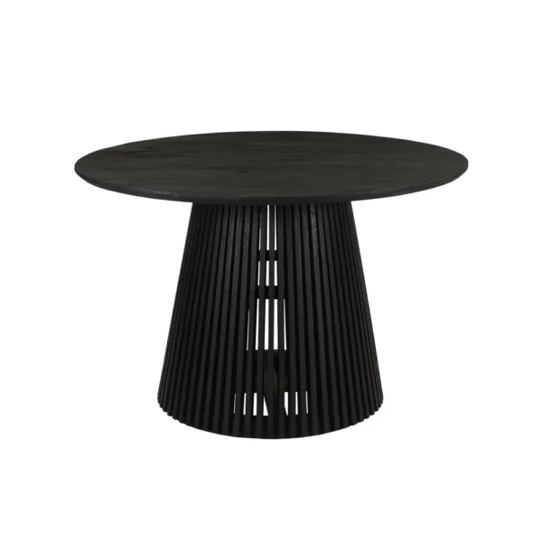Ridge 47 Inch Handcrafted Mango Wood Round Dining Table, Slatted Flared Base, Black
