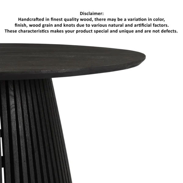 Ridge 47 Inch Handcrafted Mango Wood Round Dining Table, Slatted Flared Base, Black