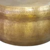 Kvira 32" Artisanal Round Drum Coffee Table, Hammered Embossed Texturing, Aluminum, Antique Brass
