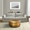 Kvira 32" Artisanal Round Drum Coffee Table, Hammered Embossed Texturing, Aluminum, Antique Brass
