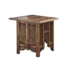 21 Inch Boho Side End Table, Floral Carved Details, Foldable Panel Legs, Natural Walnut Brown