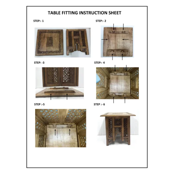 21 Inch Boho Side End Table, Floral Carved Details, Foldable Panel Legs, Natural Walnut Brown