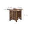21 Inch Boho Side End Table, Floral Carved Details, Foldable Panel Legs, Natural Walnut Brown