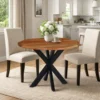 Kuri 41 Inch Handcrafted Live Edge Round Dining Table with a Natural Brown Acacia Wood Top and Black Iron Legs