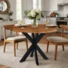 Kuri 41 Inch Handcrafted Live Edge Round Dining Table with a Natural Brown Acacia Wood Top and Black Iron Legs