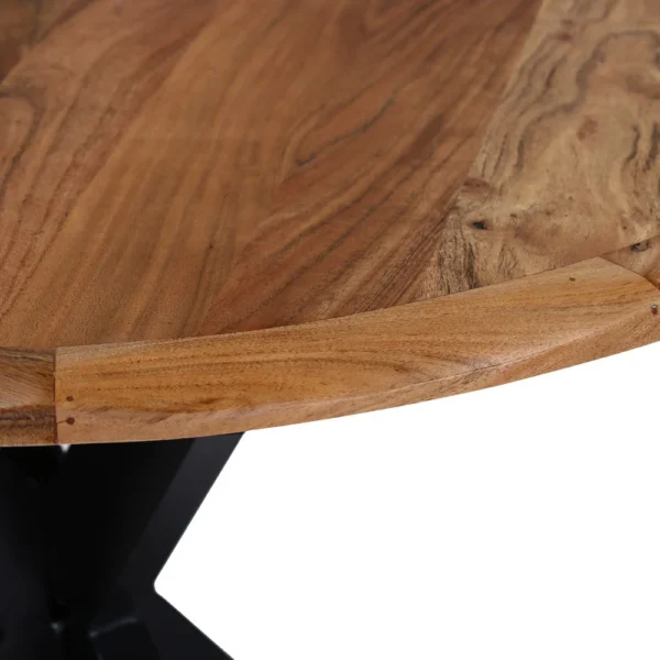 Kuri 41 Inch Handcrafted Live Edge Round Dining Table with a Natural Brown Acacia Wood Top and Black Iron Legs