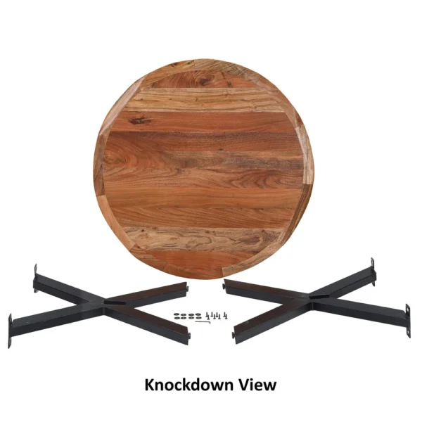 Kuri 41 Inch Handcrafted Live Edge Round Dining Table with a Natural Brown Acacia Wood Top and Black Iron Legs