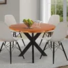 Kuri 41 Inch Handcrafted Live Edge Round Dining Table with a Natural Brown Acacia Wood Top and Black Iron Legs