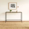 Aurelia 48 Inch Console Sofa Table, Artisanal Hammered Antique Bronze Tray Top, Industrial Black Iron Frame