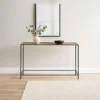 Aurelia 48 Inch Console Sofa Table, Artisanal Hammered Antique Bronze Tray Top, Industrial Black Iron Frame