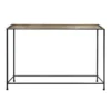 Aurelia 48 Inch Console Sofa Table, Artisanal Hammered Antique Bronze Tray Top, Industrial Black Iron Frame