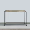 Aurelia 48 Inch Console Sofa Table, Artisanal Hammered Antique Bronze Tray Top, Industrial Black Iron Frame