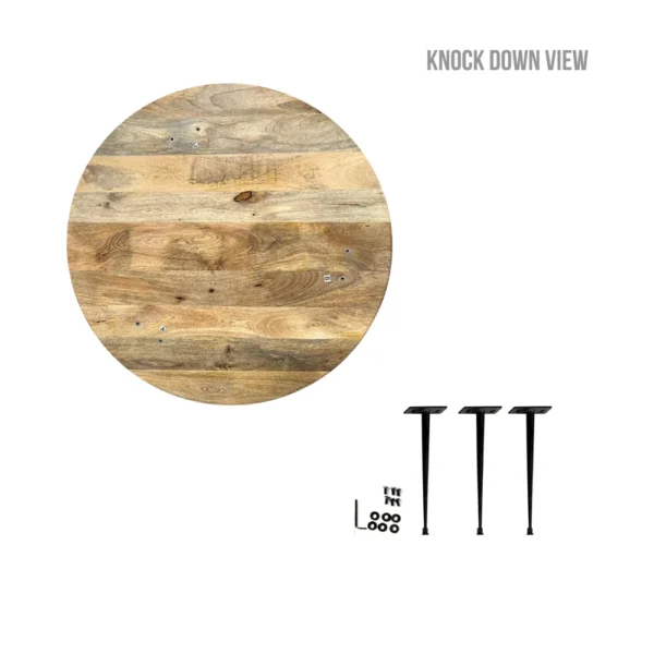 UPT-293094_6 Gia 29 Inch Modern Handcrafted Round Coffee Table, Natural Brown Wood Top with Carved Edge, Black Iron Legs