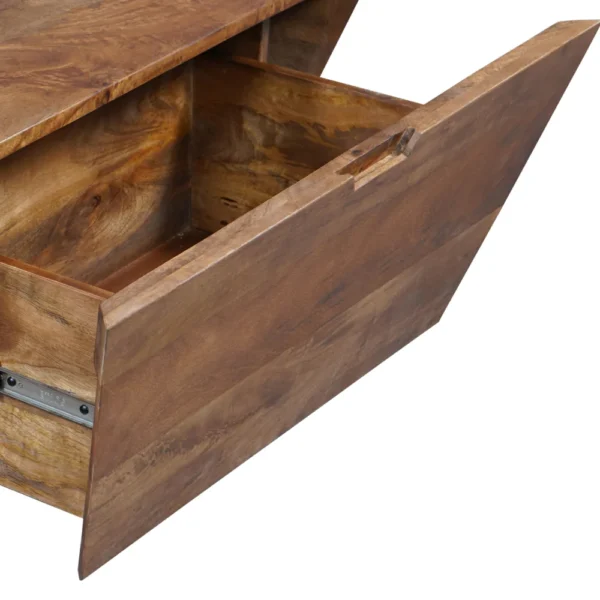 UPT-293095_4 36 Inch Handcrafted Modern Farmhouse Coffee Table, Geometric Angled Square, 1 Drawer, Walnut Mango Wood