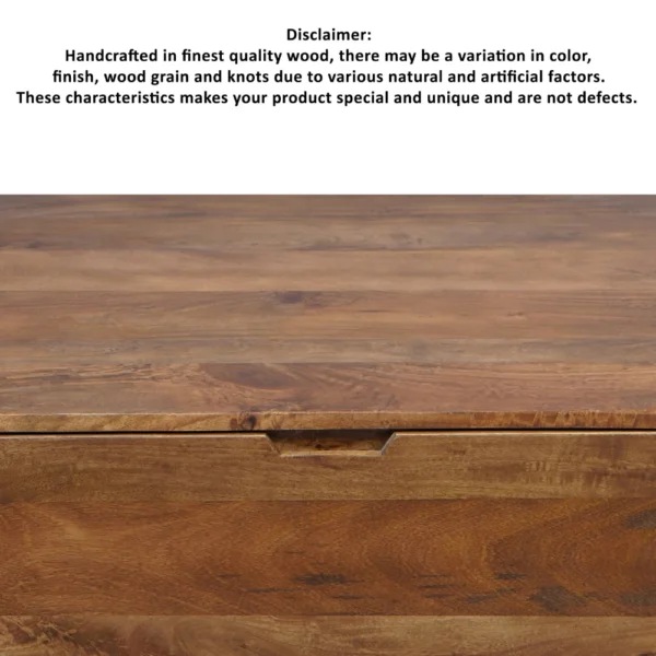 UPT-293095_6 36 Inch Handcrafted Modern Farmhouse Coffee Table, Geometric Angled Square, 1 Drawer, Walnut Mango Wood