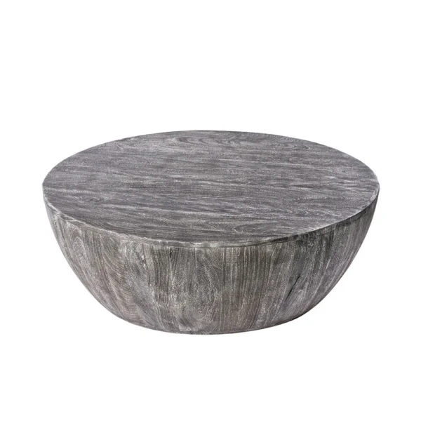 UPT-293098_1_bb54b44c-a3af-48ad-a780-2c03a8096388 Arthur 36 Inch Farmhouse Style Handcrafted Mango Wood Coffee Table, Round Drum Shape, Sandblasted Black
