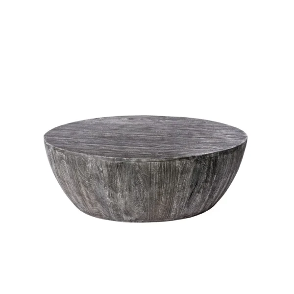 UPT-293098_68479490-0909-4cc2-8b8b-0dffe579e669 Arthur 36 Inch Farmhouse Style Handcrafted Mango Wood Coffee Table, Round Drum Shape, Sandblasted Black
