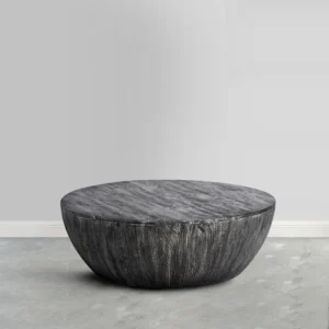 Arthur 36 Inch Farmhouse Style Handcrafted Mango Wood Coffee Table, Round Drum Shape, Sandblasted Black
