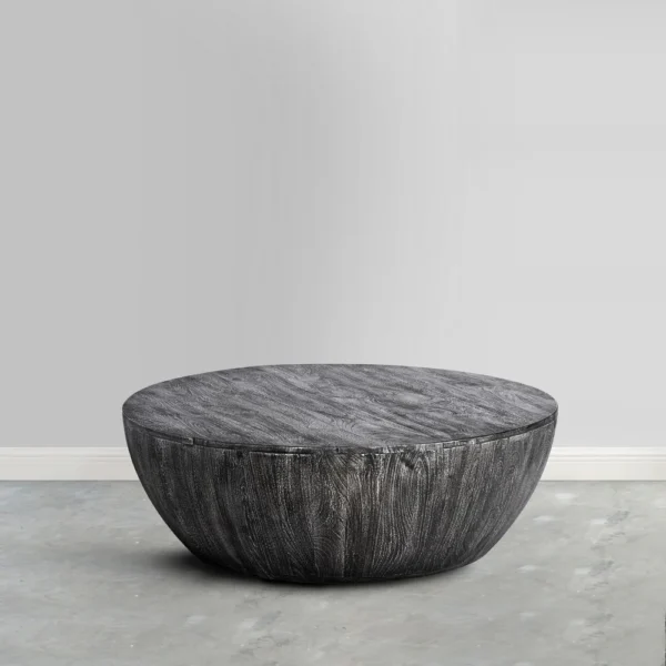 UPT-293098_7_d82e9459-978e-4da8-8eb5-8f6f380a3ffe Arthur 36 Inch Farmhouse Style Handcrafted Mango Wood Coffee Table, Round Drum Shape, Sandblasted Black