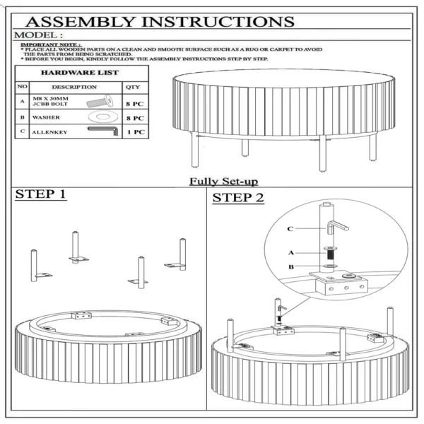 UPT-293347-Assembly-Instructions 36 Inch Modern Handcrafted Round Coffee Table, Oak White Wood Top with Grooved Edges, Black Iron Legs