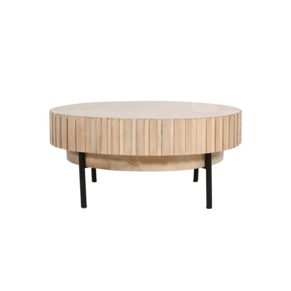 UPT-293347_1 36 Inch Modern Handcrafted Round Coffee Table, Oak White Wood Top with Grooved Edges, Black Iron Legs