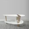 36 Inch Modern Coffee Table, Oval Elliptical Shape, White Mango Wood With Antique Brass