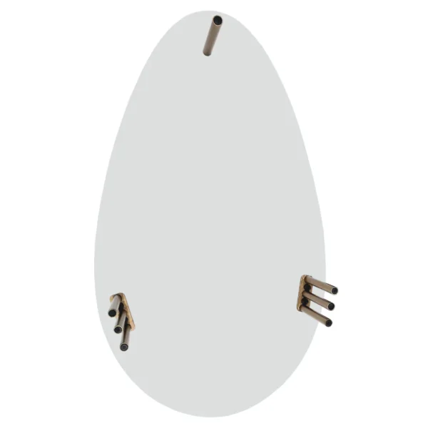 36 Inch Modern Coffee Table, Oval Elliptical Shape, White Mango Wood With Antique Brass