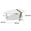 36 Inch Modern Coffee Table, Oval Elliptical Shape, White Mango Wood With Antique Brass