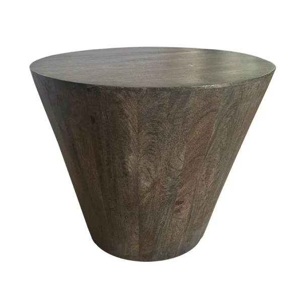 UPT-296152 24 Inch Side End Table, Round Drum Shape, Handcrafted Distressed Gray Mango Wood