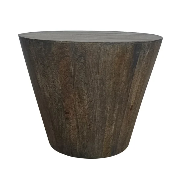 UPT-296152_1 24 Inch Side End Table, Round Drum Shape, Handcrafted Distressed Gray Mango Wood