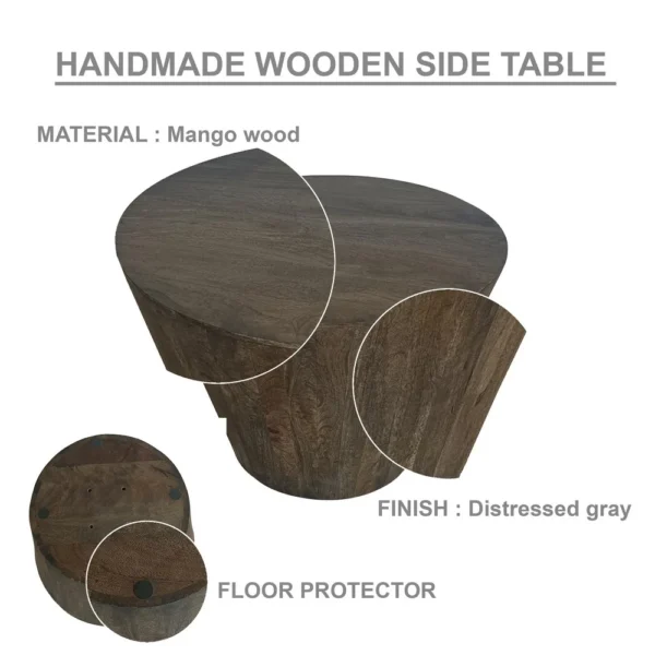UPT-296152_7 24 Inch Side End Table, Round Drum Shape, Handcrafted Distressed Gray Mango Wood