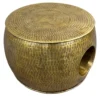 Nala 23 Inch Coffee Table, Low Round Drum Shape with Unique Hollow Center, Antique Brass Aluminum