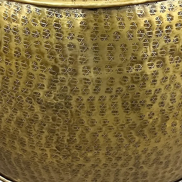 Nala 23 Inch Coffee Table, Low Round Drum Shape with Unique Hollow Center, Antique Brass Aluminum