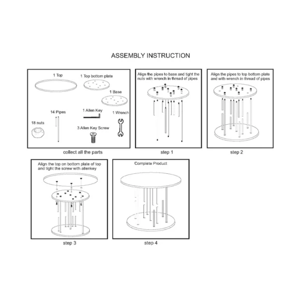 Neci 31 Inch Coffee Table, Round Matte Black Tray Top, Modern Rod Supports with Brass Base