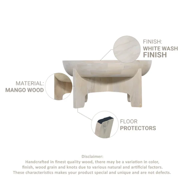 Tomas 32 Inch Coffee Table, Mango Wood Drum Top, Classic Washed White