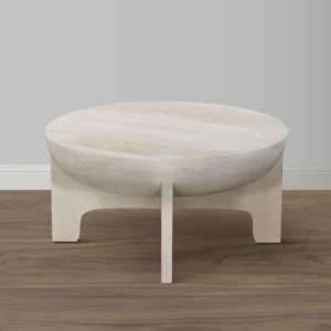 Tomas 32 Inch Coffee Table, Mango Wood Drum Top, Classic Washed White