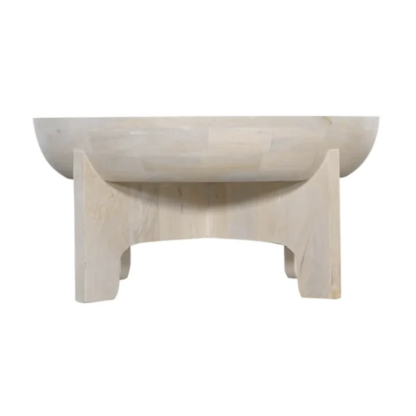 Tomas 32 Inch Coffee Table, Mango Wood Drum Top, Classic Washed White