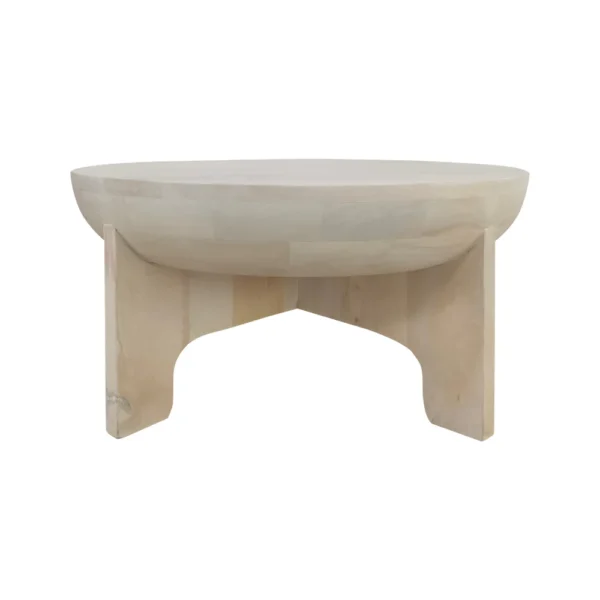 Tomas 32 Inch Coffee Table, Mango Wood Drum Top, Classic Washed White