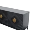 Abiel 55 Inch Sideboard Buffet Console with 2 Door Cabinet, Brass Coated Diamond Cut Handles, Matte Black Mango Wood