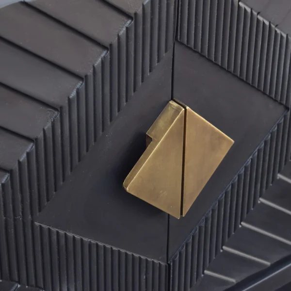 Abiel 55 Inch Sideboard Buffet Console with 2 Door Cabinet, Brass Coated Diamond Cut Handles, Matte Black Mango Wood