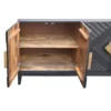 Abiel 55 Inch Sideboard Buffet Console with 2 Door Cabinet, Brass Coated Diamond Cut Handles, Matte Black Mango Wood