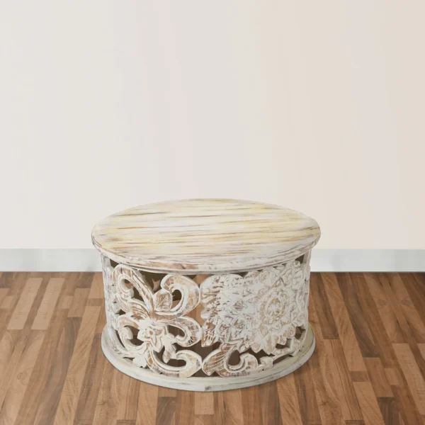 UPT-301718_8_fcf8ae80-1c47-425a-9ade-f9e46e2f1382 Alina Coffee Table Handcrafted Mango Wood Floral Carved Cut Out Design Distressed White Finish 33 Inch