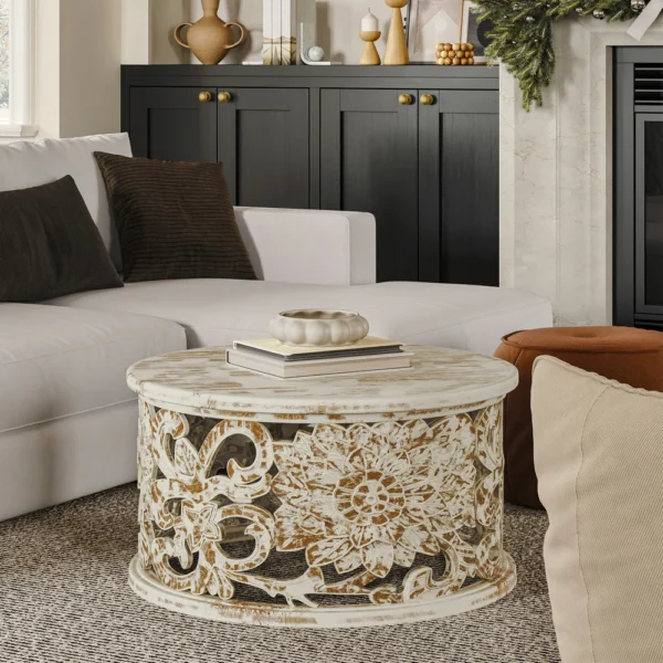 UPT-301718_9_e58163f6-e4de-46ab-b3f9-a6ad36b47cdd Alina Coffee Table Handcrafted Mango Wood Floral Carved Cut Out Design Distressed White Finish 33 Inch