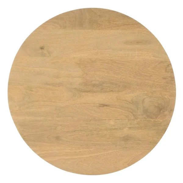 Sejo Side End Table, 20 Inch Round Top with Fluted Base in Natural Brown Mango Wood